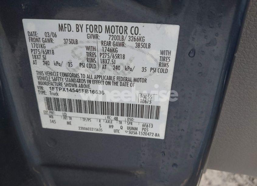 Photo 9 of 2006 Ford F-150 FX4/LARIAT/XL/XLT (VIN 1FTPX14546FB16636)