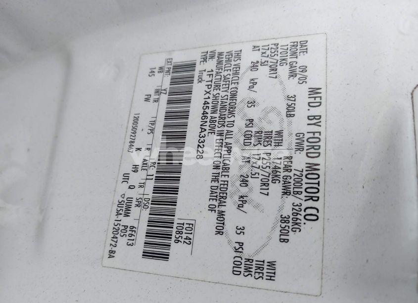 Photo 9 of 2006 Ford F-150 FX4/LARIAT/XL/XLT (VIN 1FTPX14546NA33228)