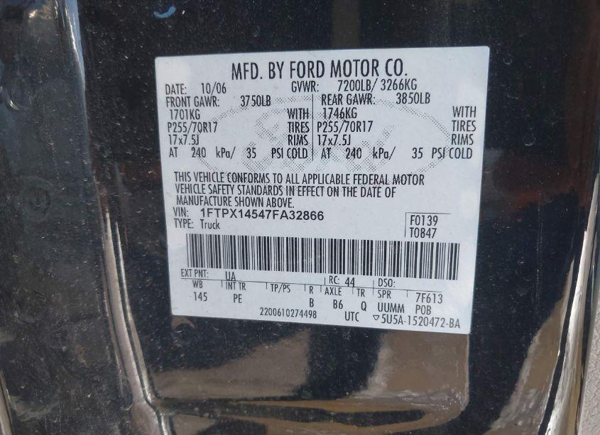 Photo 9 of 2007 Ford F-150 FX4/LARIAT/XL/XLT (VIN 1FTPX14547FA32866)