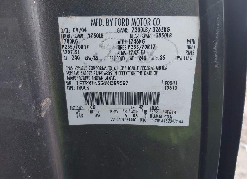 Photo 9 of 2004 Ford F-150 FX4/LARIAT/XL/XLT (VIN 1FTPX14554KD89587)