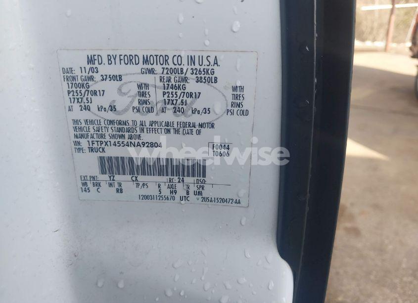 Photo 9 of 2004 Ford F-150 FX4/LARIAT/XL/XLT (VIN 1FTPX14554NA92804)