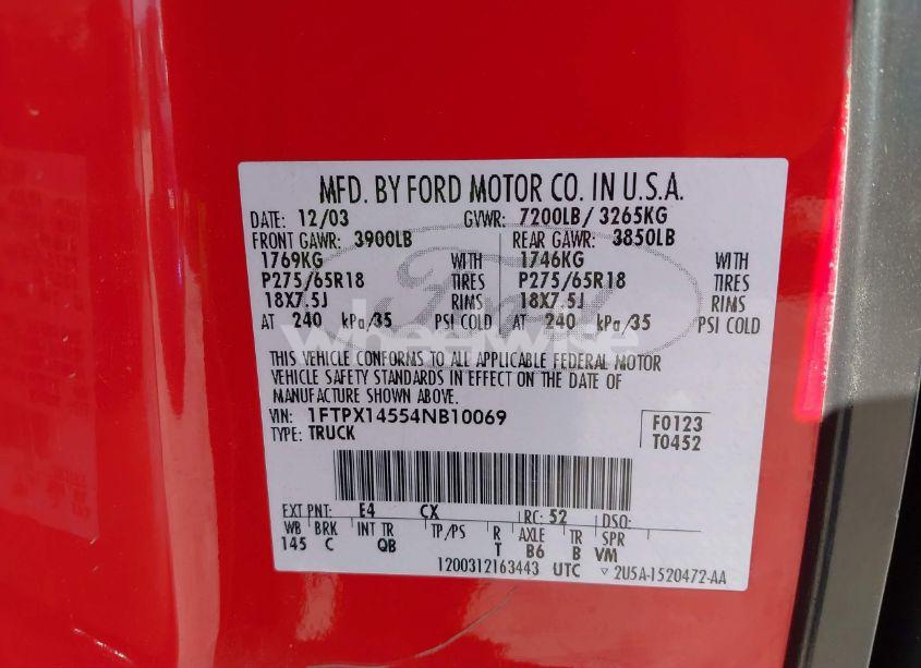 Photo 9 of 2004 Ford F-150 FX4/LARIAT/XL/XLT (VIN 1FTPX14554NB10069)