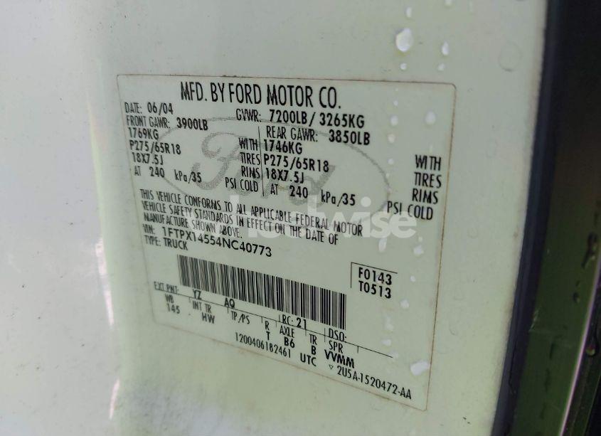 Photo 9 of 2004 Ford F-150 FX4/LARIAT/XL/XLT (VIN 1FTPX14554NC40773)