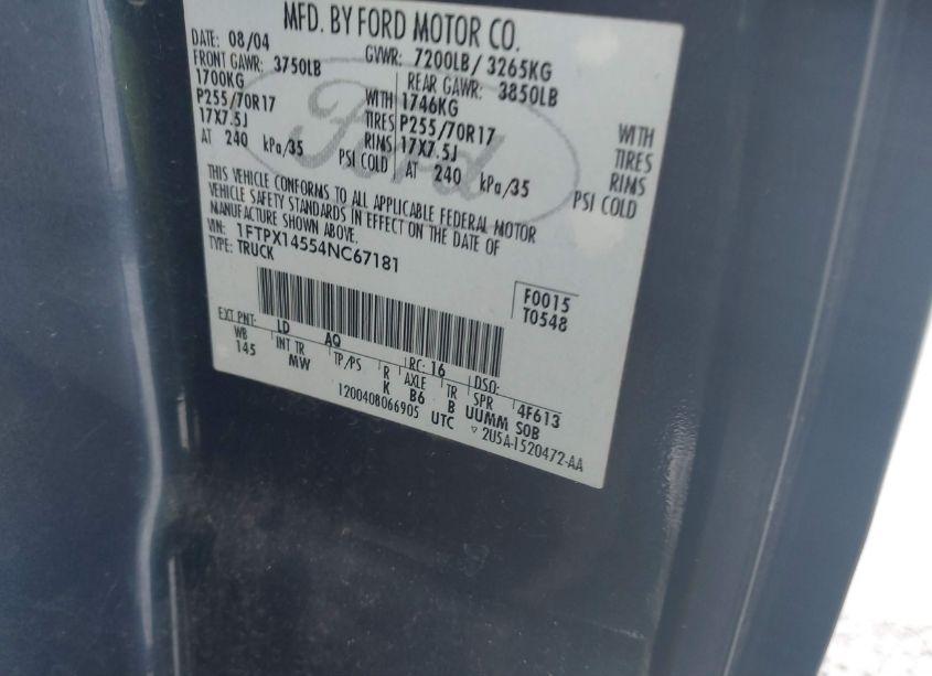 Photo 9 of 2004 Ford F-150 FX4/LARIAT/XL/XLT (VIN 1FTPX14554NC67181)