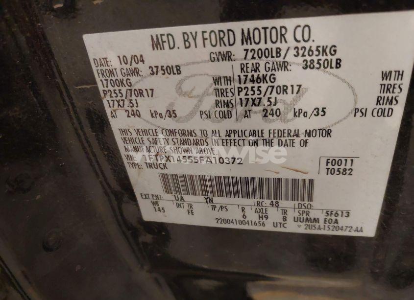 Photo 9 of 2005 Ford F-150 FX4/LARIAT/XL/XLT (VIN 1FTPX14555FA10372)