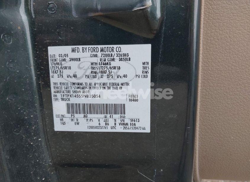 Photo 9 of 2005 Ford F-150 FX4/LARIAT/XL/XLT (VIN 1FTPX14555NB35054)