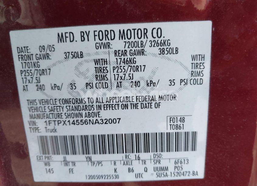 Photo 9 of 2006 Ford F-150 FX4/LARIAT/XL/XLT (VIN 1FTPX14556NA32007)