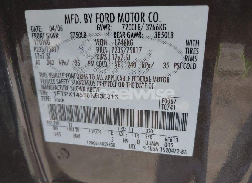 Photo 9 of 2006 Ford F-150 FX4/LARIAT/XL/XLT (VIN 1FTPX14556NB38313)