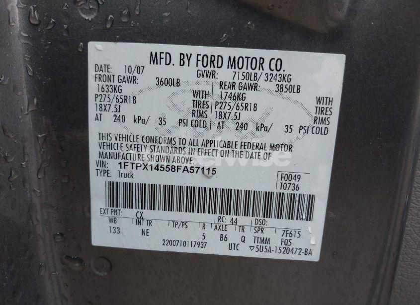 Photo 9 of 2008 Ford F-150 FX4/LARIAT/XL/XLT (VIN 1FTPX14558FA57115)