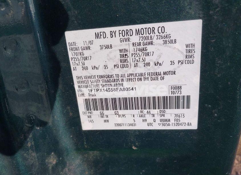 Photo 9 of 2008 Ford F-150 XLT (VIN 1FTPX14558FA80541)