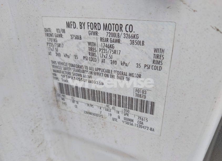 Photo 9 of 2008 Ford F-150 FX4/LARIAT/XL/XLT (VIN 1FTPX14558FB59319)