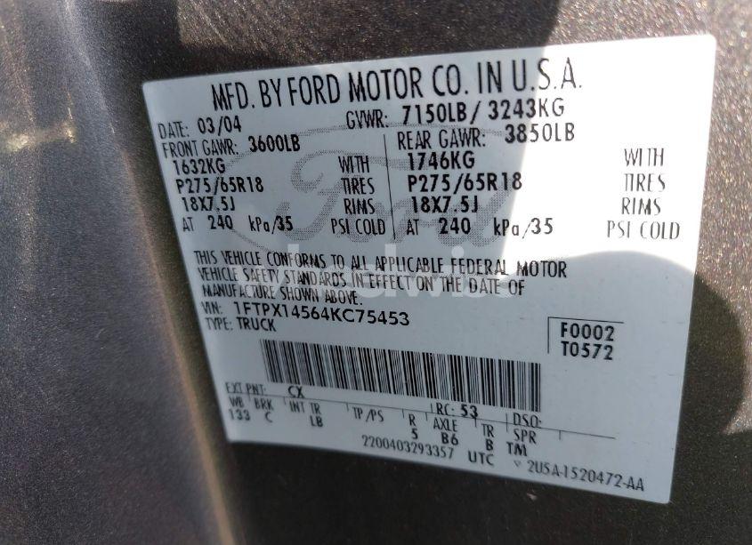 Photo 9 of 2004 Ford F-150 FX4/LARIAT/XL/XLT (VIN 1FTPX14564KC75453)