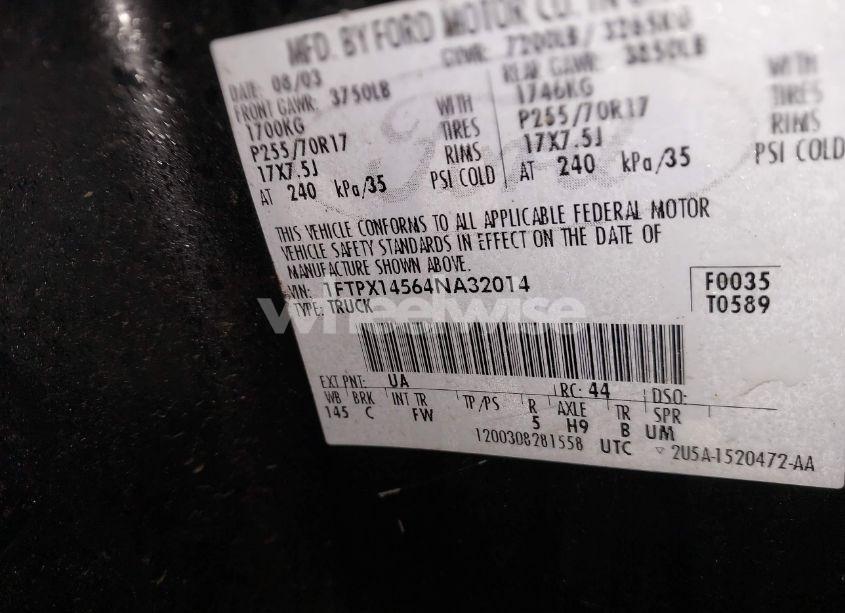 Photo 9 of 2004 Ford F-150 FX4/LARIAT/XL/XLT (VIN 1FTPX14564NA32014)