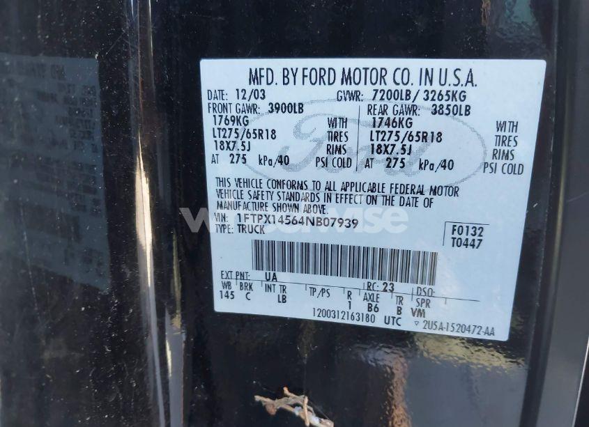 Photo 9 of 2004 Ford F-150 FX4/LARIAT/XL/XLT (VIN 1FTPX14564NB07939)