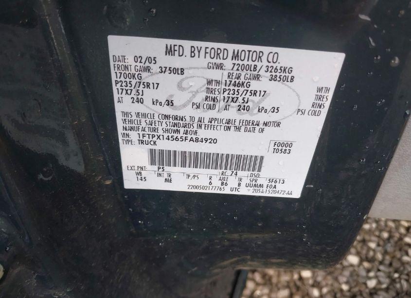 Photo 9 of 2005 Ford F-150 FX4/LARIAT/XL/XLT (VIN 1FTPX14565FA84920)