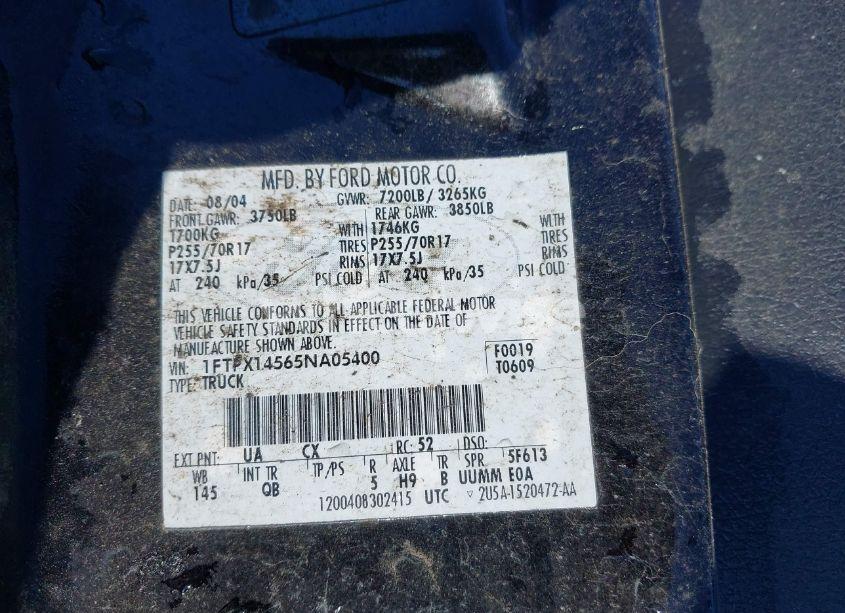 Photo 9 of 2005 Ford F-150 FX4/LARIAT/XL/XLT (VIN 1FTPX14565NA05400)