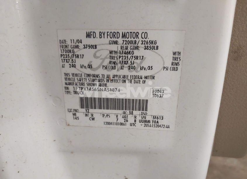 Photo 9 of 2005 Ford F-150 FX4/LARIAT/XL/XLT (VIN 1FTPX14565NA51874)