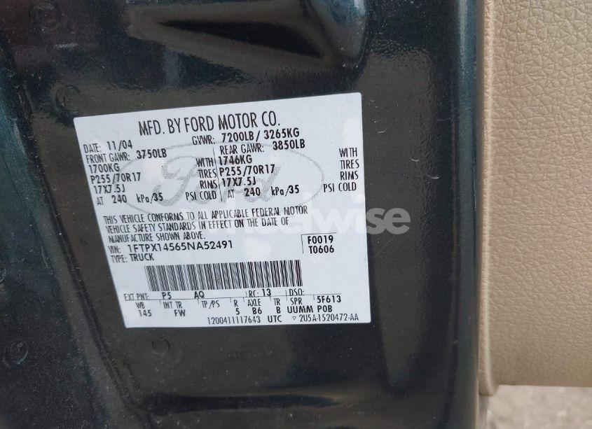 Photo 9 of 2005 Ford F-150 FX4/LARIAT/XL/XLT (VIN 1FTPX14565NA52491)