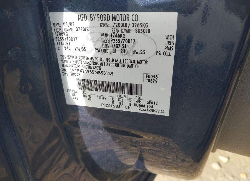 Photo 9 of 2005 Ford F-150 FX4/LARIAT/XL/XLT (VIN 1FTPX14565NB55135)