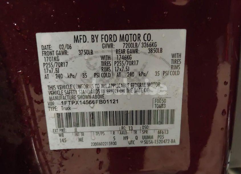 Photo 9 of 2006 Ford F-150 FX4/LARIAT/XL/XLT (VIN 1FTPX14566FB01121)