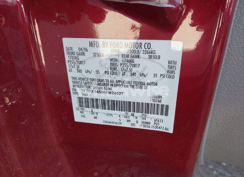 Photo 9 of 2006 Ford F-150 FX4/LARIAT/XL/XLT (VIN 1FTPX14566FB24527)