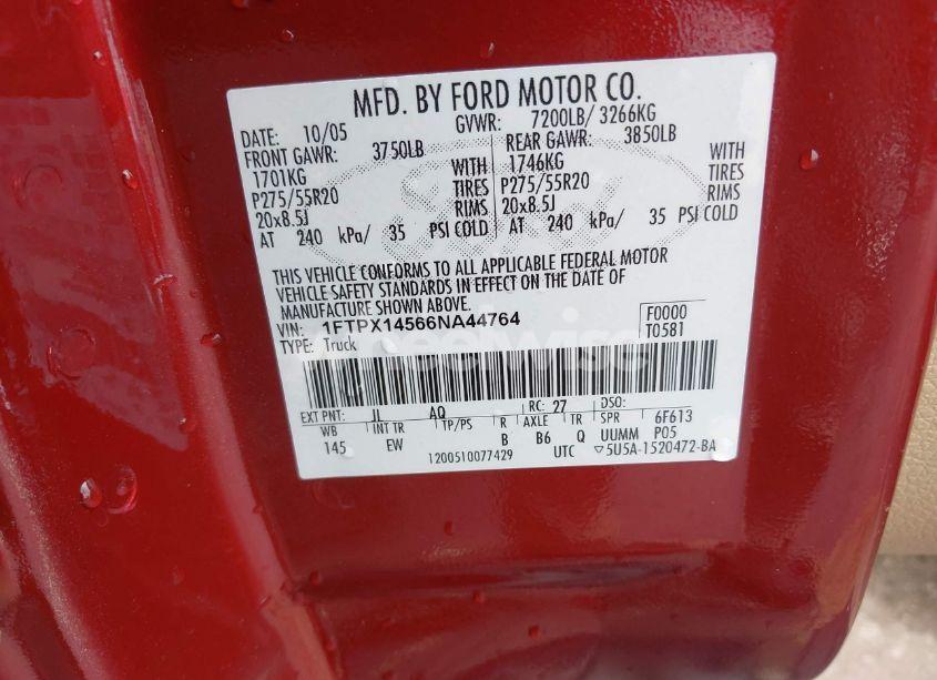 Photo 9 of 2006 Ford F-150 FX4/LARIAT/XL/XLT (VIN 1FTPX14566NA44764)