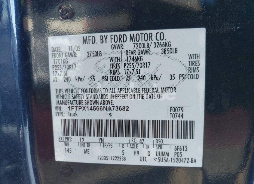 Photo 9 of 2006 Ford F-150 FX4/LARIAT/XL/XLT (VIN 1FTPX14566NA73682)