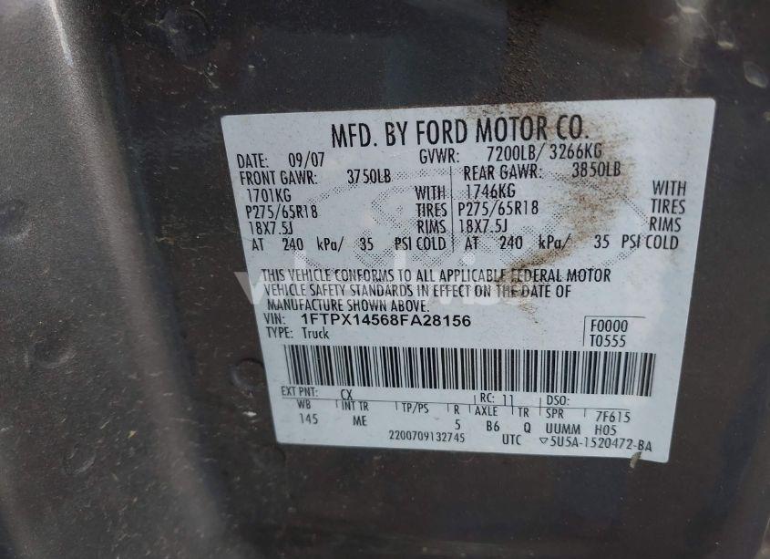 Photo 9 of 2008 Ford F-150 FX4/LARIAT/XL/XLT (VIN 1FTPX14568FA28156)