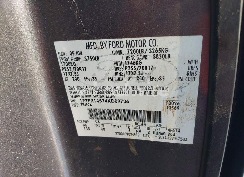 Photo 9 of 2004 Ford F-150 FX4/LARIAT/XL/XLT (VIN 1FTPX14574KD89736)