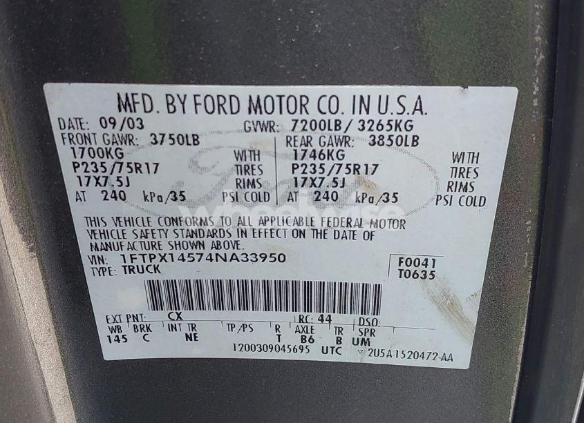 Photo 9 of 2004 Ford F-150 FX4/LARIAT/XL/XLT (VIN 1FTPX14574NA33950)