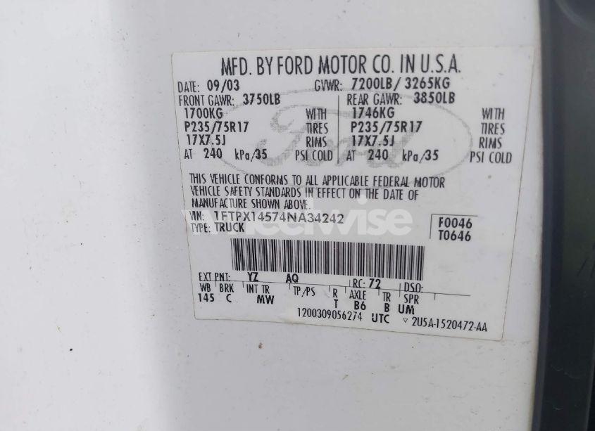 Photo 9 of 2004 Ford F-150 FX4/LARIAT/XL/XLT (VIN 1FTPX14574NA34242)