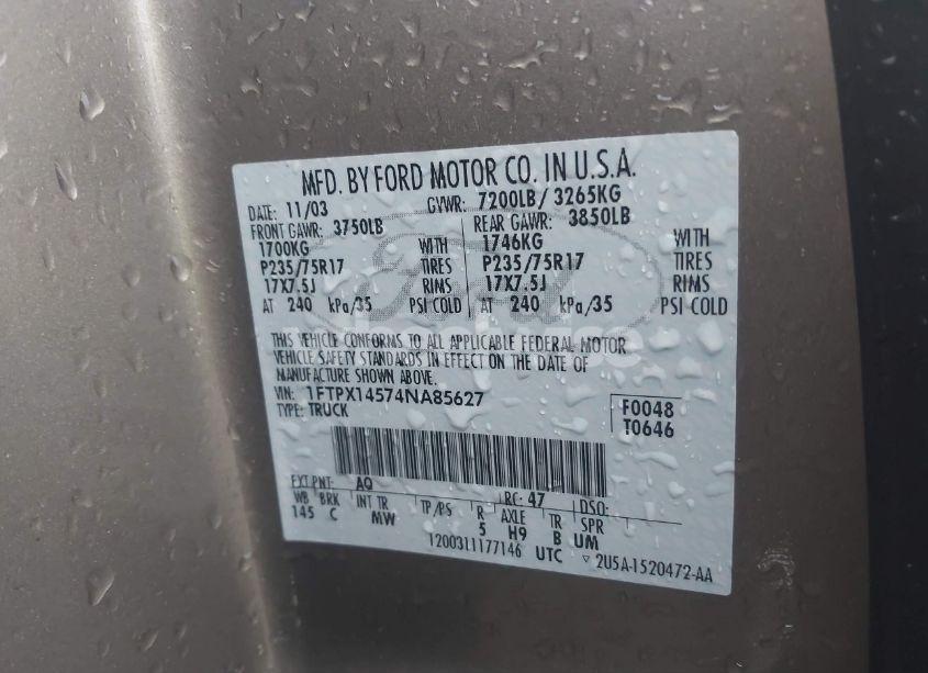 Photo 9 of 2004 Ford F-150 FX4/LARIAT/XL/XLT (VIN 1FTPX14574NA85627)