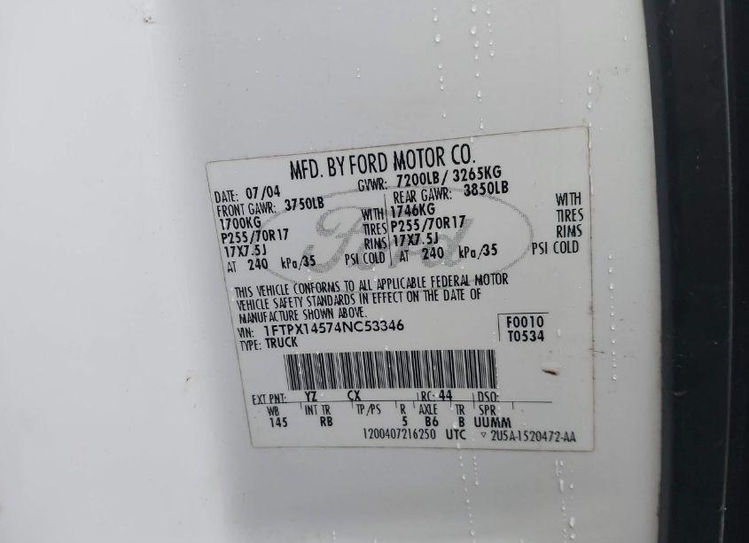 Photo 9 of 2004 Ford F-150 FX4/LARIAT/XL/XLT (VIN 1FTPX14574NC53346)