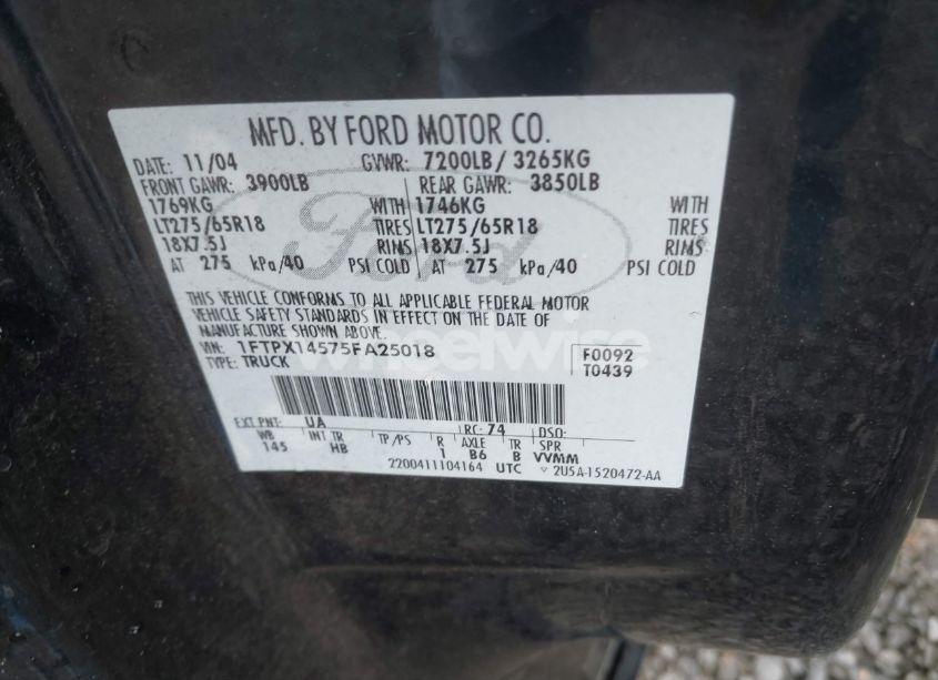 Photo 9 of 2005 Ford F-150 FX4/LARIAT/XL/XLT (VIN 1FTPX14575FA25018)