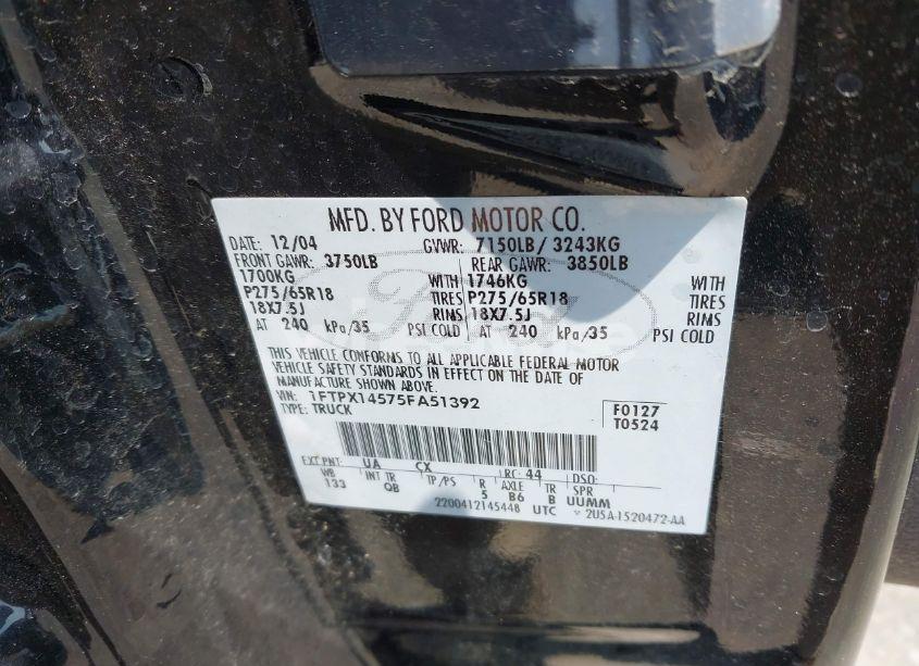 Photo 9 of 2005 Ford F-150 FX4/LARIAT/XL/XLT (VIN 1FTPX14575FA51392)