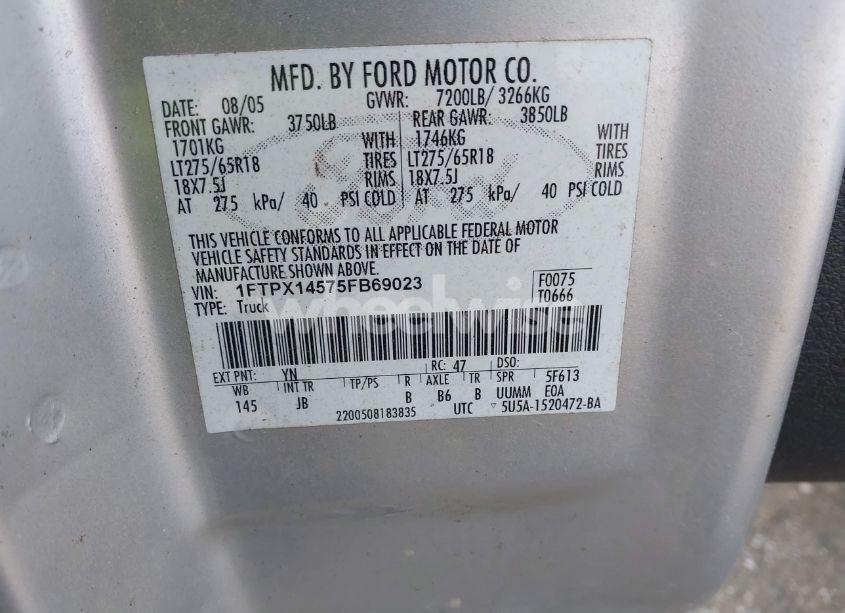 Photo 9 of 2005 Ford F-150 FX4/LARIAT/XL/XLT (VIN 1FTPX14575FB69023)