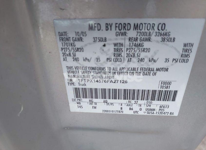 Photo 9 of 2006 Ford F-150 FX4/LARIAT/XL/XLT (VIN 1FTPX14576FA27126)