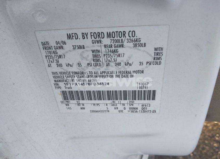 Photo 9 of 2006 Ford F-150 FX4/LARIAT/XL/XLT (VIN 1FTPX14576FB34824)