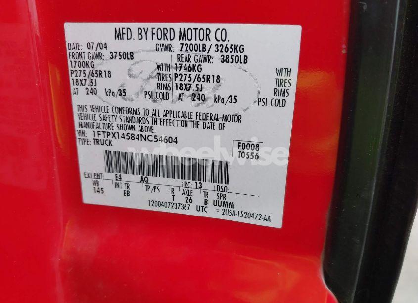 Photo 9 of 2004 Ford F-150 FX4/LARIAT/XL/XLT (VIN 1FTPX14584NC54604)