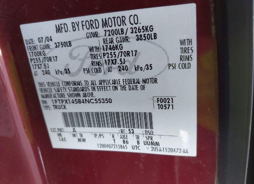 Photo 9 of 2004 Ford F-150 FX4/LARIAT/XL/XLT (VIN 1FTPX14584NC55350)