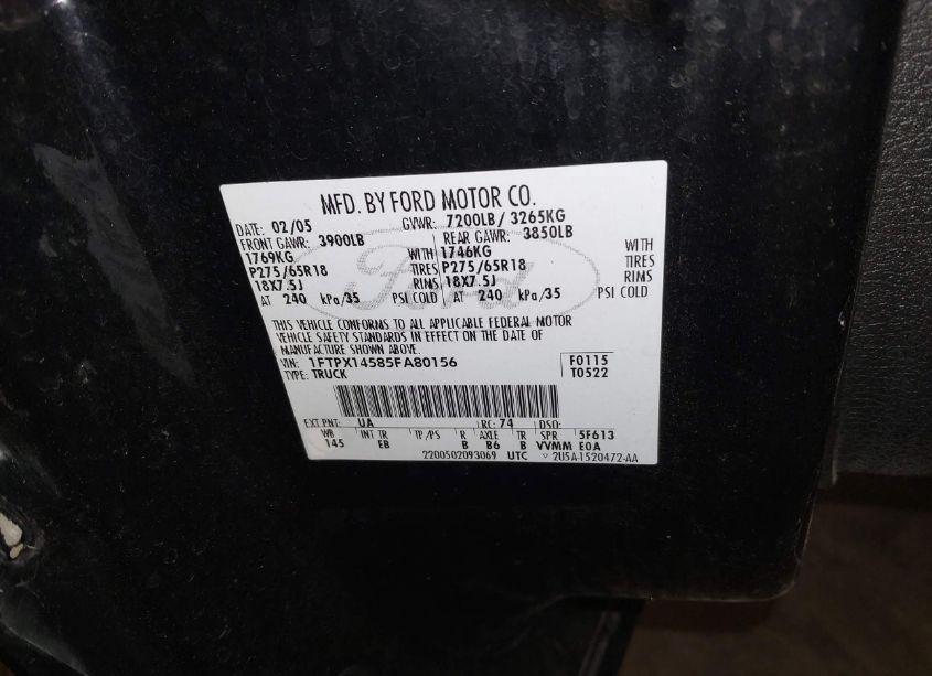 Photo 9 of 2005 Ford F-150 FX4/LARIAT/XL/XLT (VIN 1FTPX14585FA80156)