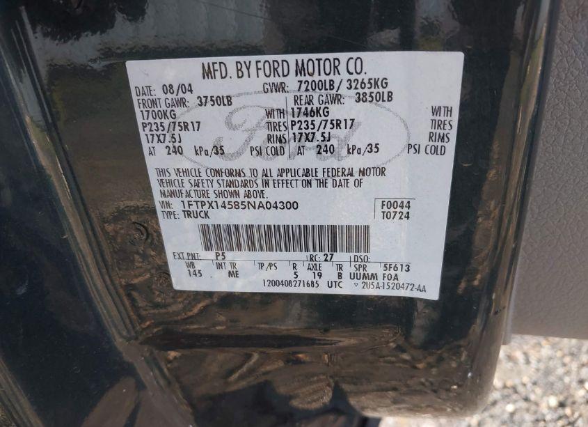 Photo 9 of 2005 Ford F-150 FX4/LARIAT/XL/XLT (VIN 1FTPX14585NA04300)