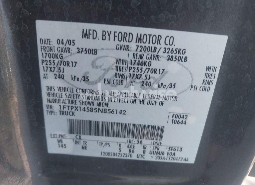 Photo 9 of 2005 Ford F-150 FX4/LARIAT/XL/XLT (VIN 1FTPX14585NB56142)