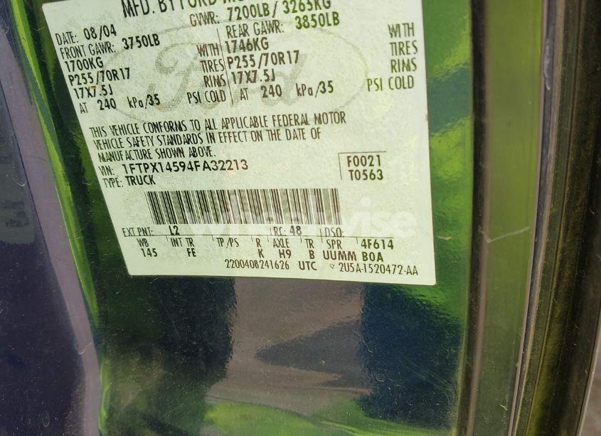 Photo 9 of 2004 Ford F-150 FX4/LARIAT/XL/XLT (VIN 1FTPX14594FA32213)