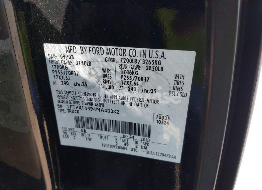 Photo 9 of 2004 Ford F-150 FX4/LARIAT/XL/XLT (VIN 1FTPX14594NA43332)