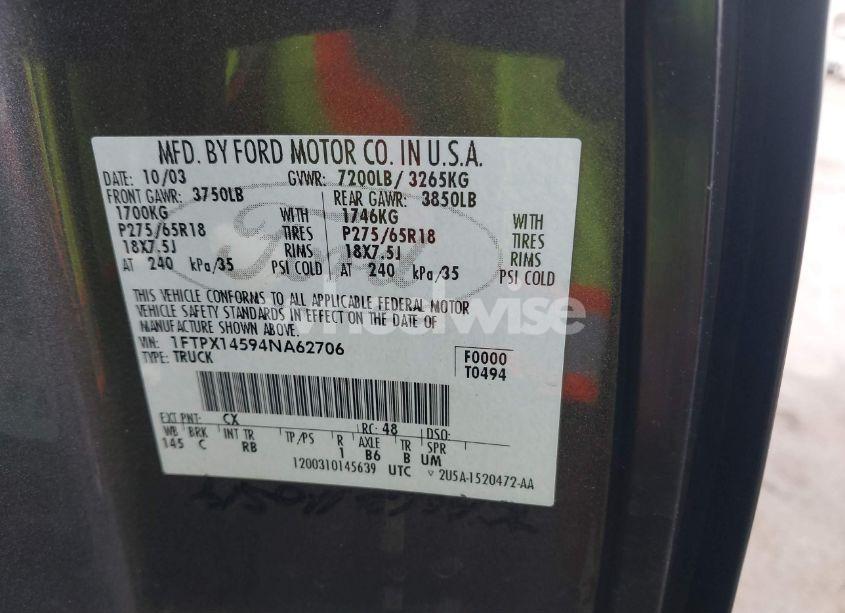 Photo 9 of 2004 Ford F-150 FX4/LARIAT/XL/XLT (VIN 1FTPX14594NA62706)