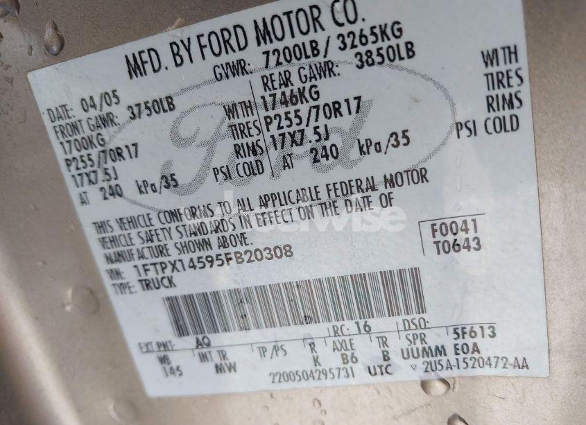 Photo 9 of 2005 Ford F-150 FX4/LARIAT/XL/XLT (VIN 1FTPX14595FB20308)