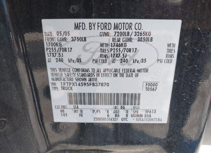 Photo 9 of 2005 Ford F-150 FX4/LARIAT/XL/XLT (VIN 1FTPX14595FB37870)