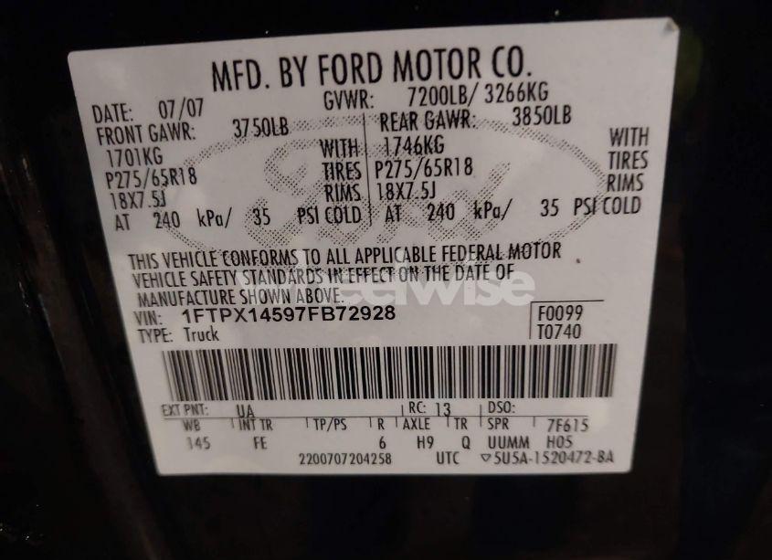 Photo 9 of 2007 Ford F-150 FX4/LARIAT/XL/XLT (VIN 1FTPX14597FB72928)