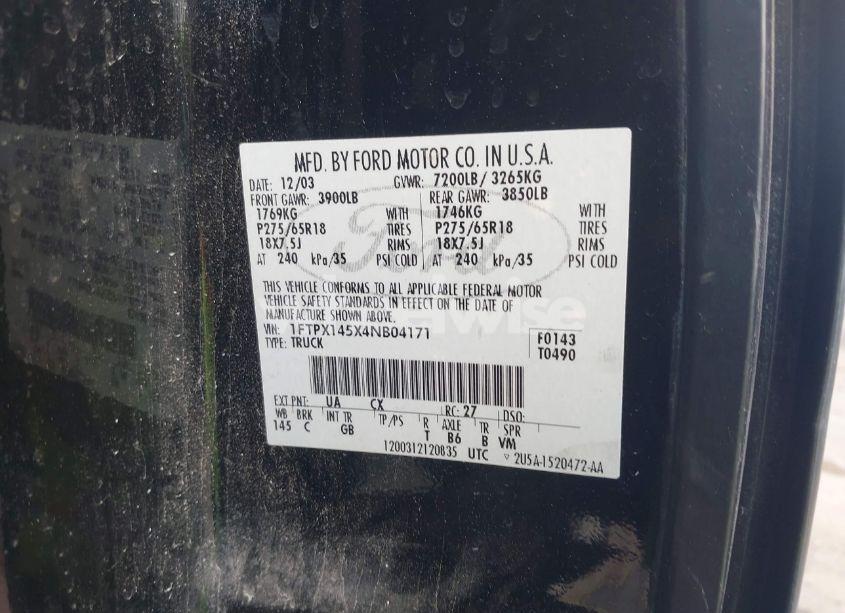 Photo 9 of 2004 Ford F-150 FX4/LARIAT/XL/XLT (VIN 1FTPX145X4NB04171)